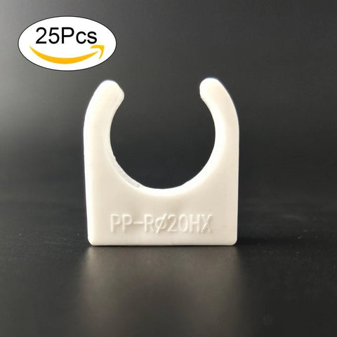 Front view of white PP plastic 20mm DC motor mounting bracket with U-shaped clamp (25 pcs)