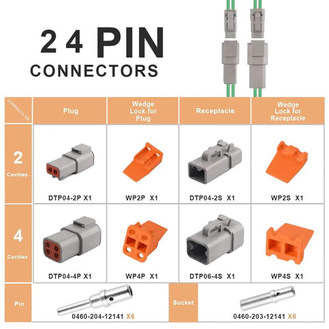 ST6139 DTP Connector Kit 2x4 Pin IP67 Waterproof Electrical Plug With Solid Terminals and Sockets 6-piece set shown