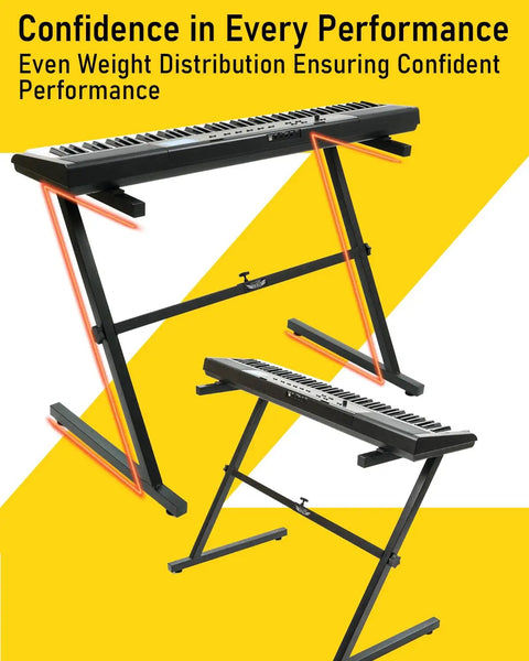 Z Style Keyboard Stand With Adjustable Width For 61 And 88 Key Keyboards, sturdy durable digital piano stand, sleek black design