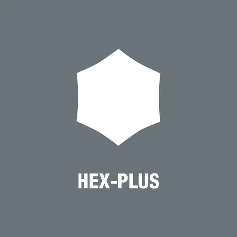 Kraftform Plus 5mm Hex-Plus Screwdriver logo, showing Hex-Plus design that prevents rounding edges during precision assembly.