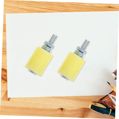 Close-up of Heavy Duty Sliding Gate Guide Rollers Set Nylon Gate Wheels for Smooth Quiet Operation, 4 pcs, on wooden surface.