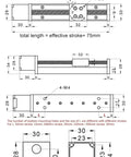 Slide table technical drawing with dimensions for Badass T Type Cnc Linear Slide Table With Mini Xyz Actuator Stage And Nema Motor Driven Precision Guide Rail Platform.