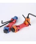 Heavy Duty CNC Mill Machine Positioner And Workpiece Stop Bracket For Universal Lathe Alignment in red and blue colors.