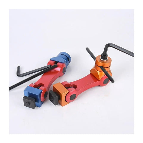 Heavy Duty CNC Mill Machine Positioner And Workpiece Stop Bracket For Universal Lathe Alignment in red and blue colors.