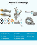Parts of Deck Mount Clawfoot Tub Faucet With Telephone Shaped Handheld Shower 6 Inch Center Vintage Style 360 Degree Rotation