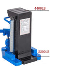 Built Tough Hydraulic Toe Jack Lift 20 Ton Rig Ready Capacity Heat Treated Steel Frame with lifting capacity labels.