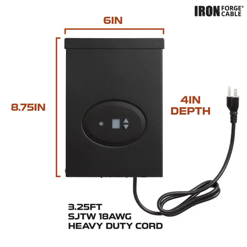 Heavy Duty 300 Watt Landscape Lighting Transformer With Dusk To Dawn Auto Sensor And Countdown Timer, front view