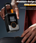 Skip The Stress Over Low Tire Pressure With This Cordless Car Tire Inflator Packin Dual Digital Screens and Automatic Shutoff Compact Wireless Air Compressor in hand for easy storage.