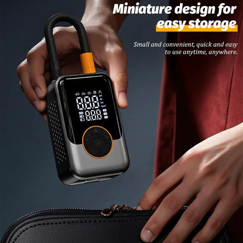 Skip The Stress Over Low Tire Pressure With This Cordless Car Tire Inflator Packin Dual Digital Screens and Automatic Shutoff Compact Wireless Air Compressor in hand for easy storage.