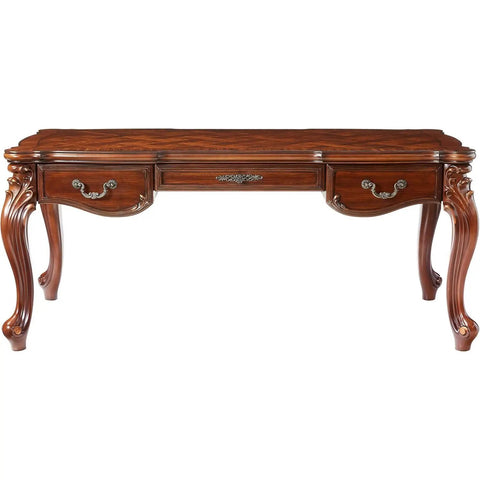 Heavy Duty Cherry Oak Finish Executive Desk Legs To Instantly Level Up Your Office Setup With A Smooth Real Wood Look That Looks Totally Fresh And Built To Last Forever, showing carved details and drawers.