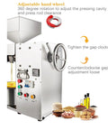 Slick Cold Press Oil Extractor For Nuts And Seeds Fully Automatic Mini Kitchen Machine No Sweat 110V Operation showing adjustable hand wheel and control panel.