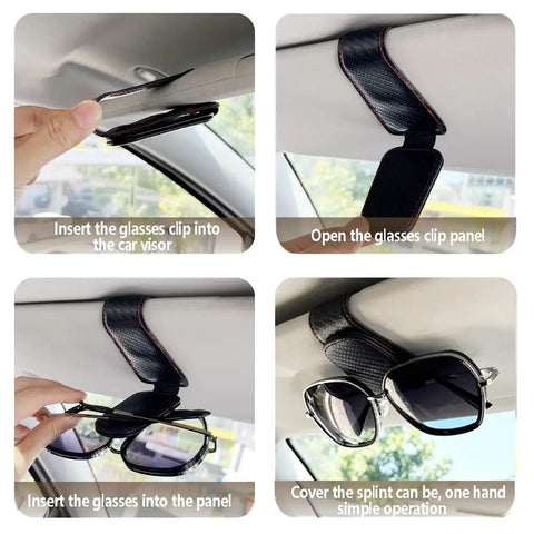 Keep Your Ride Looking Sharp With This Two Pack Magnetic Sunglass Holder Upgrading Leather Visor Clip stowing sunglasses in car.