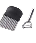 2-pack stainless steel vegetable tools: crinkle cutter with black handle and 2-in-1 julienne/straight peeler