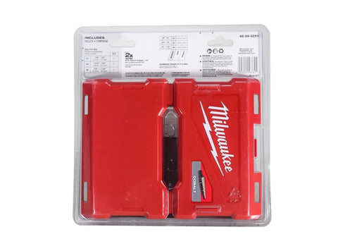 Packaging of Three Piece Milwaukee Cobalt Step Drill Bit Set For Metal And Wood With Sizes 1 4 9, Elongated Dual Flute, Rapid Strike Tip