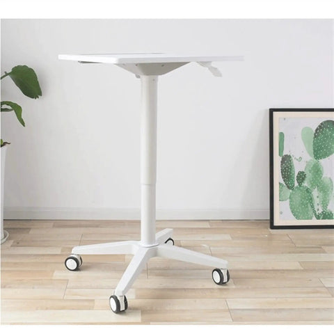 High Profile Rolling Laptop Cart And Adjustable Standing Desk With Portable Side Table For Bed Sofa Reading Spots Home Office Setups Quick Build, white rolling desk with five wheels.