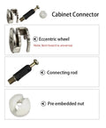 Three In One Furniture Connector Kit With Side Bolts And Nuts, 50 Sets For Right Angle Cabinet Panel Assembly showing components
