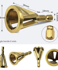 3Pcs Chamfering Tool Set For Outer Edge Deburring And Trimming Compatible With Electric Drill Chuck Quick Angle Grinding File For Wood Metal Smooth Finish Handy Work, showing a brass chamfering tool with dimensions.