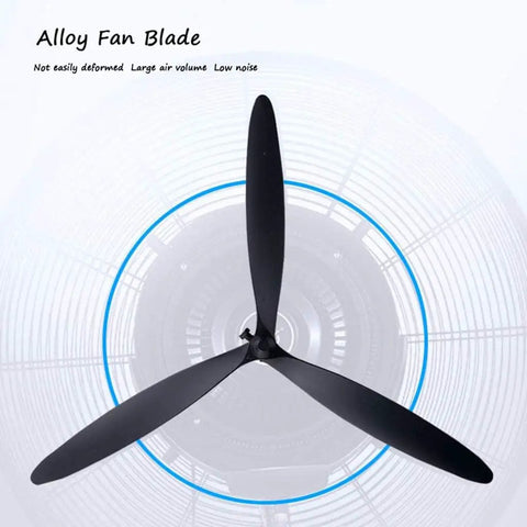 Alloy fan blade of Heavy Duty High Velocity Misting Pedestal Fan With Three Adjustable Speed Settings and Rock Solid Construction.