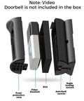 Exploded view of 360 Degree Adjustable Doorbell Mount For Ring Video Doorbells And Battery Doorbells, showing components like protective case and screws.