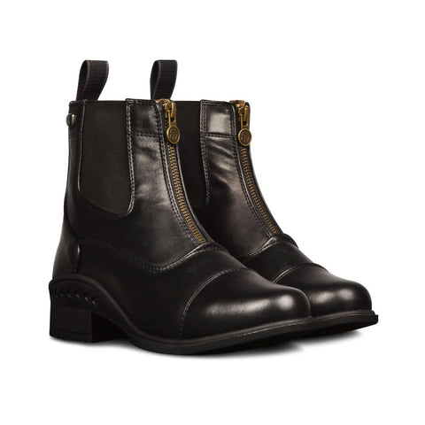 Kids Paddock Boots Front Zip For Easy On Off Lightweight Classic Style Equestrian Footwear Unisex Fit In Black Size 4 Vega Premium Synthetic Leather for Horse Riding.