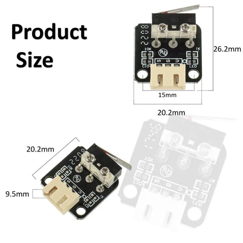 Diagram showing dimensions for Five Pack 3D Printer Limit Switch Kit For Ender 3 Ender 3 Pro Ender 3 Max CR10 V3 S4 Series