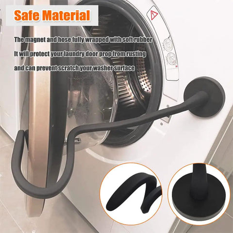 Magnetic Front Load Washer Door Prop With Flexible Hose Removable Door Stopper Keeps Door Propped Open To Prevent Odors Mold And Damp Gasket 360 Degree Adjustable Waterproof And Rustproof 66mm Magnet Base Black installed