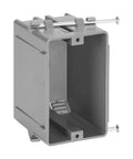 One Gang 18 Cu In Pvc Electrical Junction Box Gray Non Metallic Outlet Block For Switches And Dimmers 10 Pack side view with mounting screws.