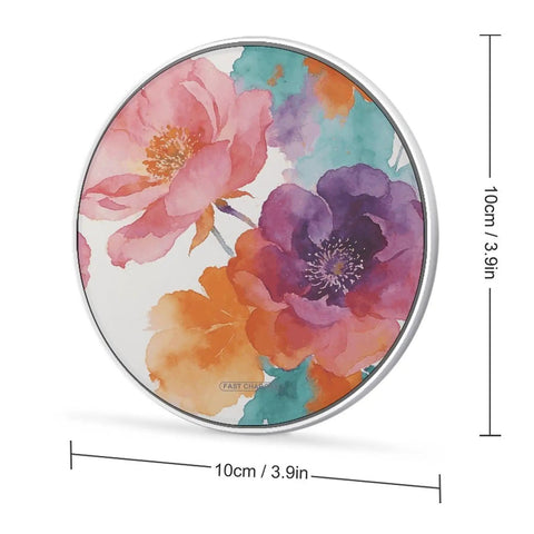 Watercolor Flowers Wireless Charger 10W Fast Charge Pad For Phones Slim Portable On The Go Charging Mat For Travel Home Office Desk Use Lightweight Easy Setup Keeps Your Desk Clean.