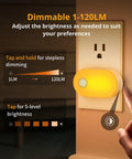 Amber 1800K Plug In Motion Sensor Night Light With Stepless Dimmable LED Always On Or Auto Off 120 Lumen 2 Pack in socket