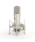Front view of 87 Style Large Diaphragm Condenser Microphone with Shock Mount Nickel Finish Delivers Dope Studio Grade Sound For Vocals