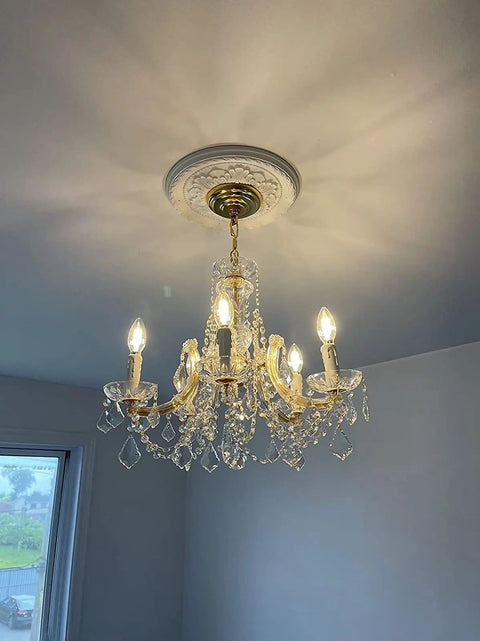 Glam Crystal Chandelier In Gold Finish With 5 Lights, Maria Theresa Style K9 Crystals, 20 Inch Diameter By 18 Inch Height
