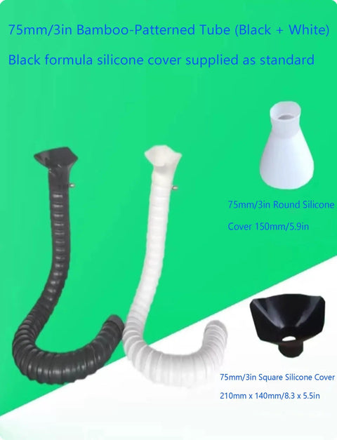 Flexible Welding Fume Extraction Arm With Swivel Joints, black and white silicone covers, self-supporting positioning, 75mm size.