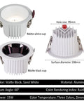 12 Pack Recessed Downlights With 7W Or 12W Choices 3CCT Dimmable 3000K To 6000K Narrow Edge Anti Glare Baffle Trim showing matte black and white cups.