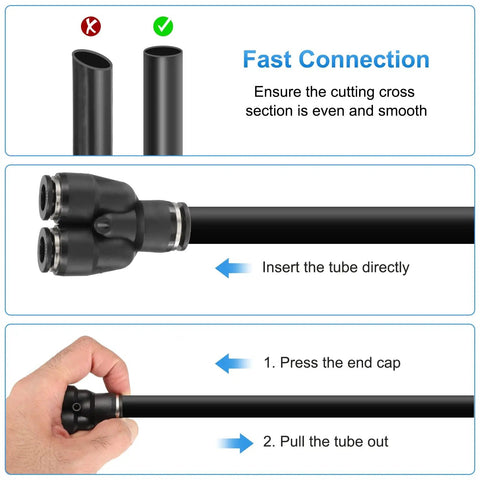 Two Pack Push To Connect Fittings 1/2 In Tube OD To 5/16 In OD Tee Reducer 3 Way Pneumatic Quick Connect Kit installation guide