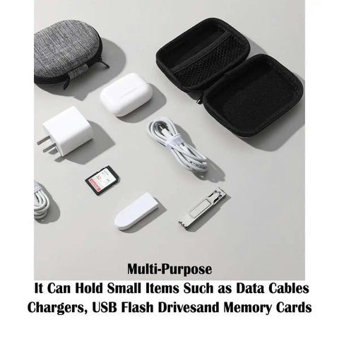 Compact Oval Tech Stash Organizer To Keep All Your Power Cords And Earbuds Straight Up Secure With A Rigid Hard Shell That Fits Like A Glove Inside Any Purse For Hassle Free On The Go Storage, featuring tech essentials like cables and chargers.