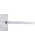 Rock Solid Stainless Steel Angle Protractor Square Head Double Zero To One Eighty Degree Scale with knurled thumb lock.