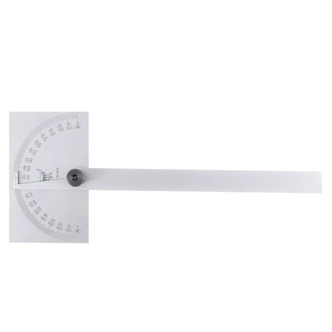 Rock Solid Stainless Steel Angle Protractor Square Head Double Zero To One Eighty Degree Scale with knurled thumb lock.