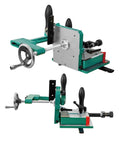Rock Solid Woodworking Tenoning Jig With Adjustable Tenon Saw Fixture And Rear Support Plate For Hella Precise Cuts Through Thick Stock, front and side view showing controls.