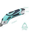 Joyani Cordless Electric Fabric Scissors For Sewing Cardboard And Carpet. Battery Operated Power Shears with blade dimensions.