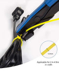 Pro Grade Cable Tie Gun For Nylon Tie Fastening And Precise Cutting Adjustable Tension For Mini To Heavy Duty Ties Blue Handle Durable Steel Blade Flush Cut Every Time For Clean Professional Cable Installations in use on black cables