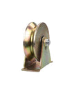 Side view of Beefy Heavy Duty Sliding Gate Roller with steel V-shaped wheel and dual bearing track rail caster.