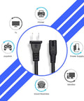 2 Prong 5Ft Power Cord For PlayStation And Xbox Consoles, Gamer Ready Replacement Cable, Compatible With PS5 PS4 PS4 Slim PS3 Slim Super Slim, Xbox Series S X, Xbox One S X, 18 AWG Figure 8 IEC320 C7 black cord with plug ends for TV, monitor, printer, joystick, and power supply