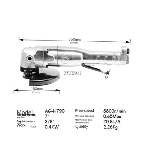 7 Inch Pneumatic Angle Grinder Air Powered Die Grinder on white background, compact design for tight spaces and precision grinding.