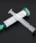 Green Solder-Resist Ink Kit For PCB Repair, 10cc Curing Ink With Pusher Needle on black background.