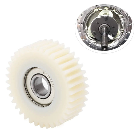 36 Tooth Nylon Gear For Electric Bike Motors Replacement Sprocket With Steel Bearing Fits 250W And 350W E Bike Motors Dope Upgrade For Repair And Smooth Power Transfer. Image shows nylon gear with steel bearing.