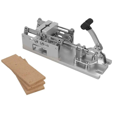 Self Centering Pen And Bottle Stopper Drilling Vise For Wood Turners with parallel jaws for precise drilling, shown with spacers