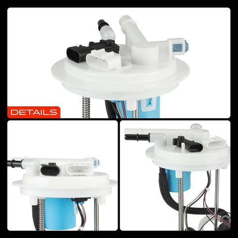 Original Equipment Electric Fuel Pump Module Assembly With Pressure Sensor For Pontiac Solstice 2006 2007 And Saturn Sky, top view with connectors and hoses.