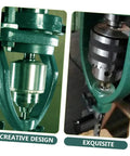 Iron Mortise Converter Runs Tight On Bench Drills Clips Right Onto Hollow Chisel Bits With Tenon Gauge Tool No Fuss Setup Makes Quick Work Of Square Tailstock Layout Work, close-up view of drill setup.