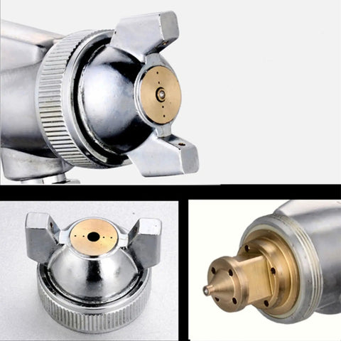 Close-up of nozzle head of High Output Pneumatic Paint Sprayer Featuring 400 Ml Top Cup Air Spray Gun for detailing work.