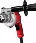 Heavy Duty Corded Power Drill With Beast Mode 8 Amp Motor delivering up to 850 RPM with a black rotating side handle and keyed chuck.